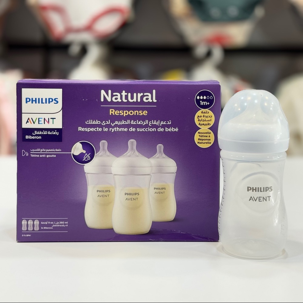 شیشه شیر طلقی ۱۲۵ میل 1 عددی نچرال فیلیپس اونت philips avent با سرشیشه شماره 3
