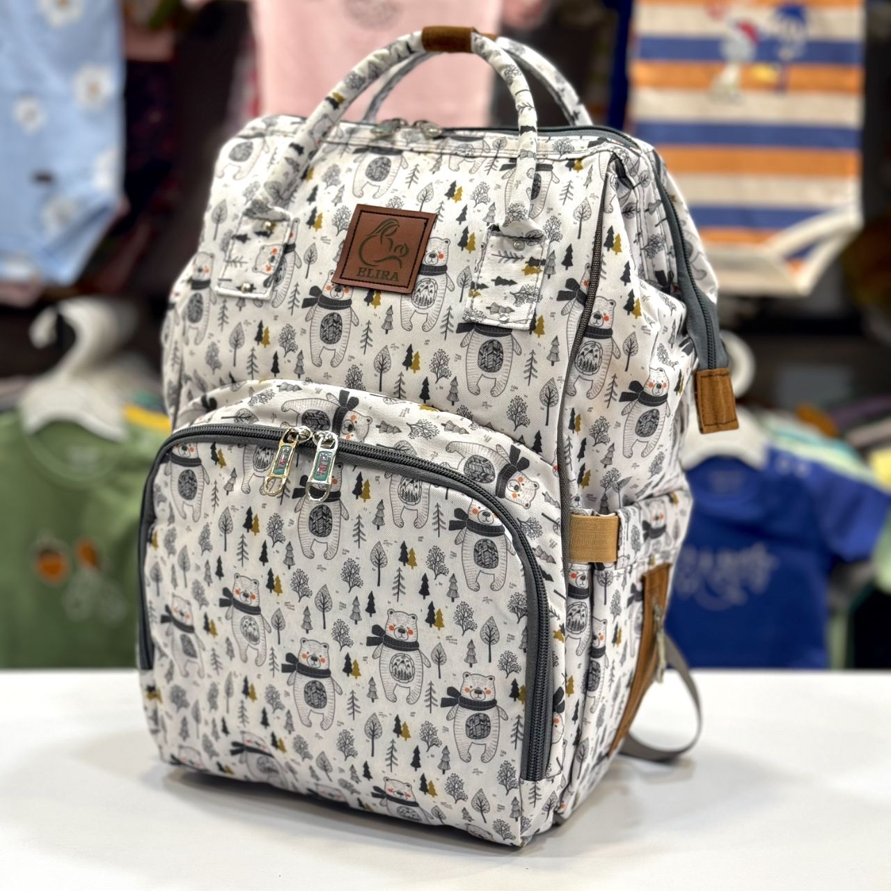 کیف(ساک) لوازم مادر الیرا elira مدل کوله ای طرح خرس قطبی تمام چاپ