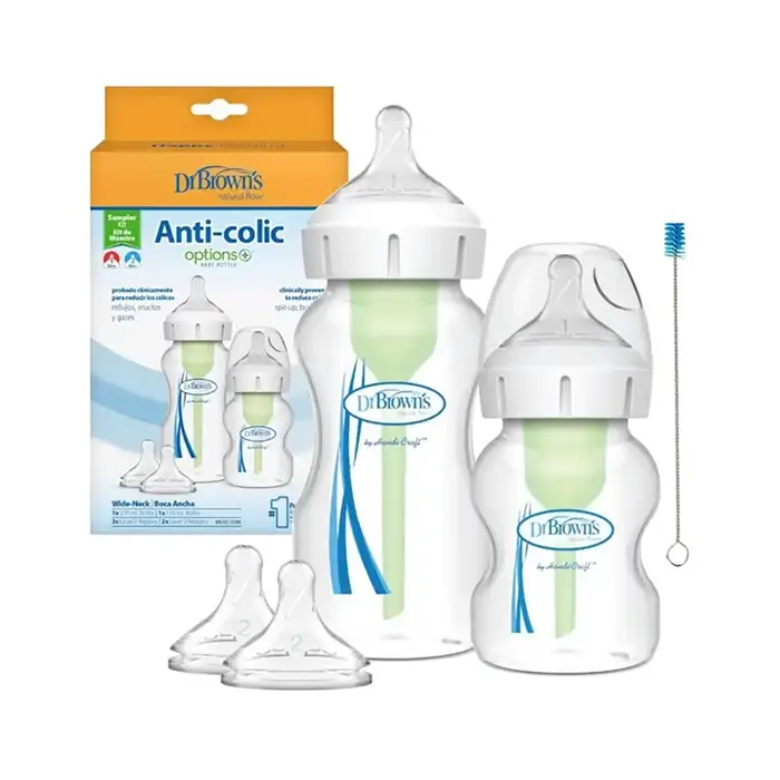 پک شیشه شیر دوتایی دکتر براون ۱۵۰ و ۲۷۰ میل همراه با دو سرشیشه اضافه