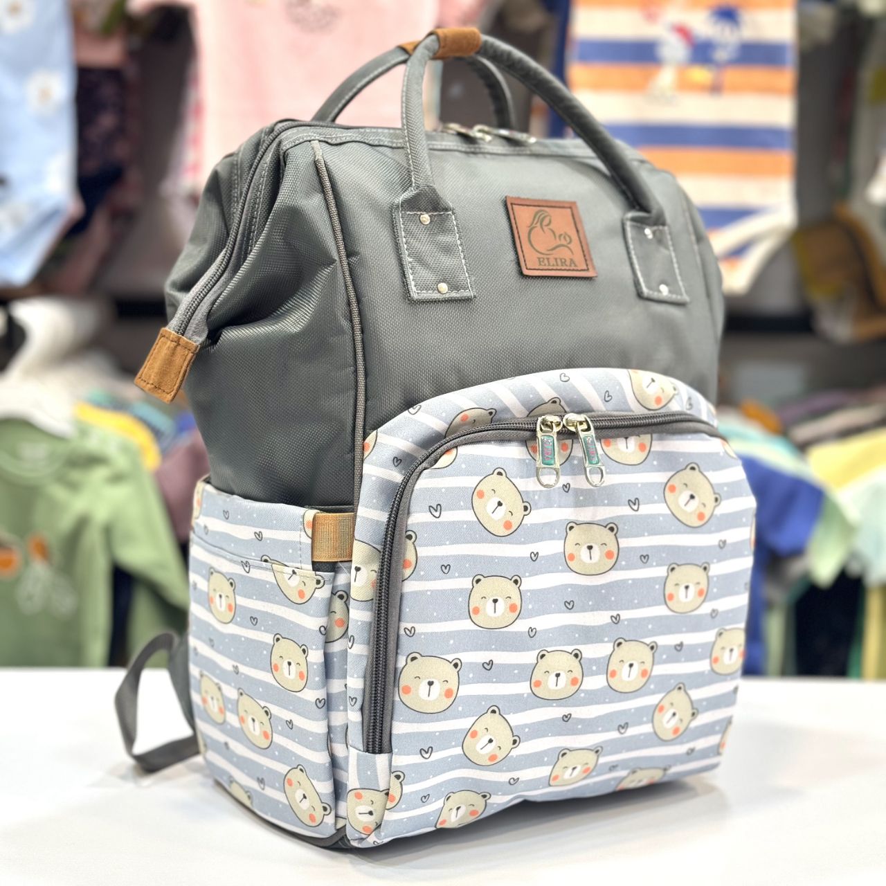 کیف(ساک) لوازم مادر الیرا elira مدل کوله ای طرح خرس راه راه