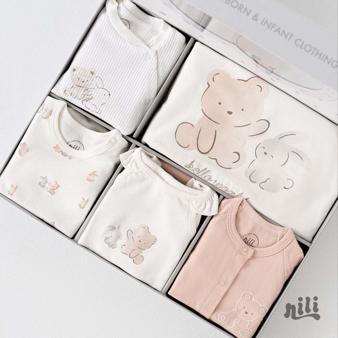 ست لباس سیزده ۱۳ تیکه نوزادی نیلی nili طرح خرگوش و دوستان