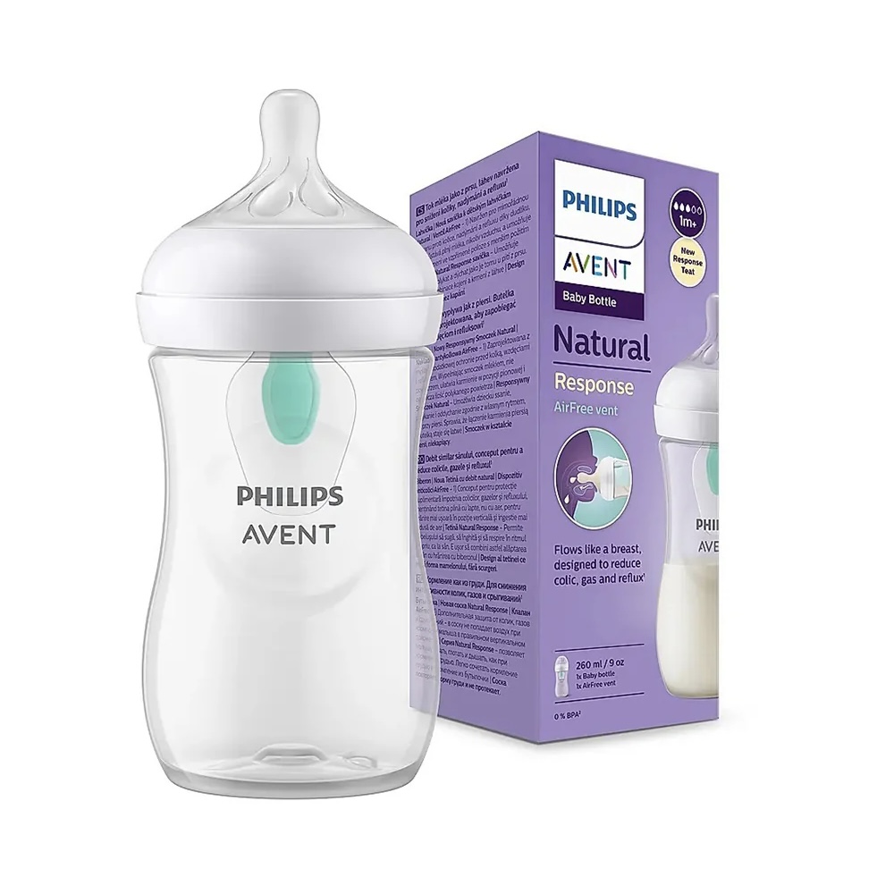 شیشه شیر طلقی ۲۶۰ میل نچرال فیلیپس اونت philips avent با آنتی کولیک ۱۰۰٪