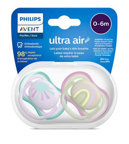 پستانک ارتودنسی 0تا6 ماه 2 عددی الترا ایر ultra air فیلیپس اونت philips avent طرح خورشید و رنگین کمان