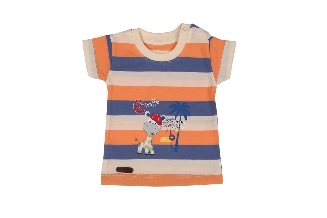 آستین کوتاه طرح راه راه زرافه پسرانه لباس خانگی برند تیک تاک برگ سبز(آشور)