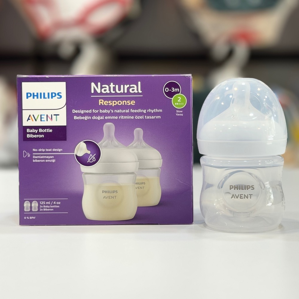 شیشه شیر طلقی ۱۲۵ میل 1 عددی نچرال فیلیپس اونت philips avent با سرشیشه شماره ۲