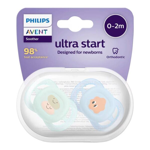 پستانک ارتودنسی 0تا2 ماه 1 عددی الترا استارت ultra start فیلیپس اونت philips avent طرح سبز و آبی
