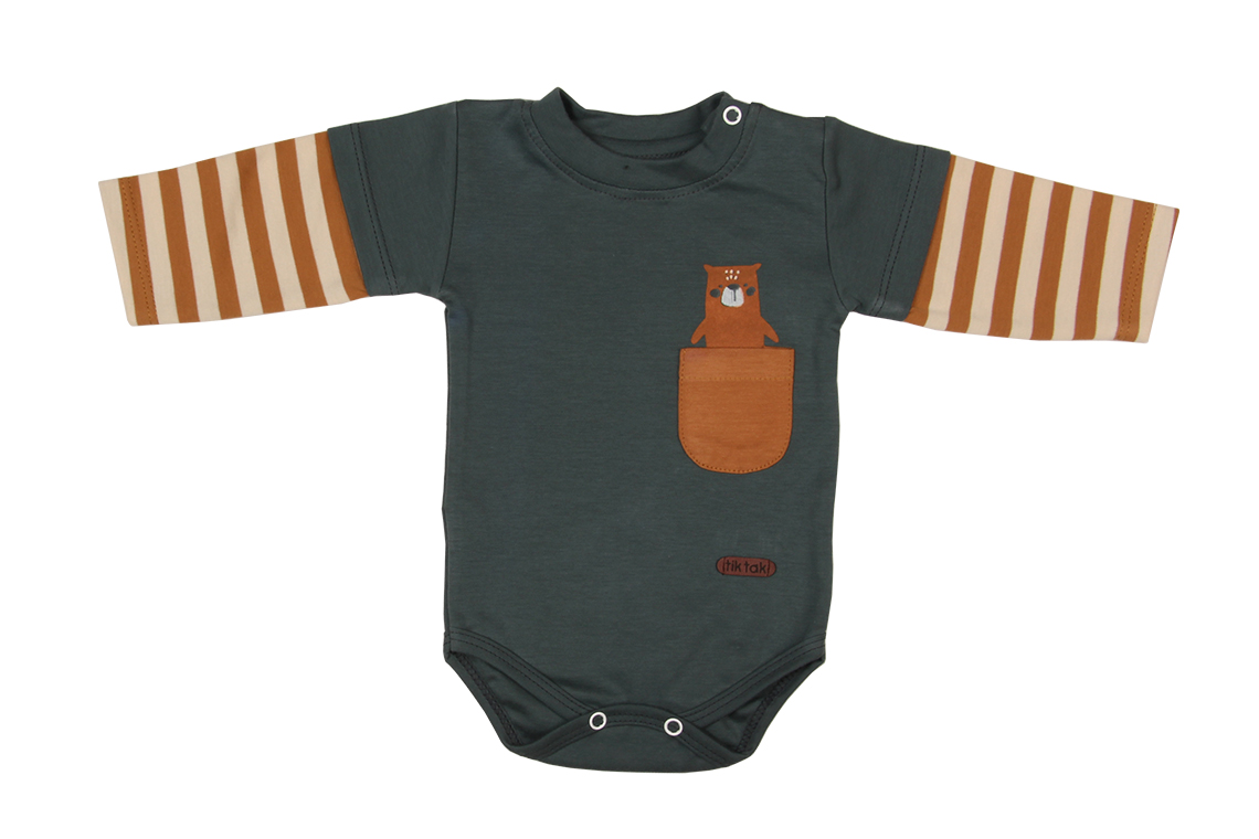 زیردکمه آستین بلند طرح خرس گریزلی پسرانه لباس خانگی برند تیک تاک برگ سبز(آشور)