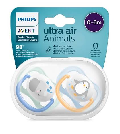 پستانک ارتودنسی 0تا6 ماه 2 عددی الترا ایر ultra air فیلیپس اونت philips avent طرح فیل و پنگوئن