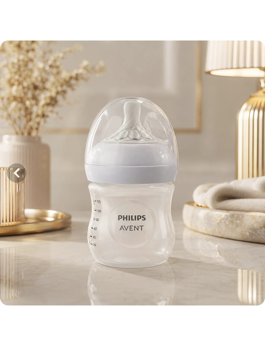 شیشه شیر طلقی ۱۲۵ میل 1 عددی نچرال فیلیپس اونت philips avent با سرشیشه شماره ۲