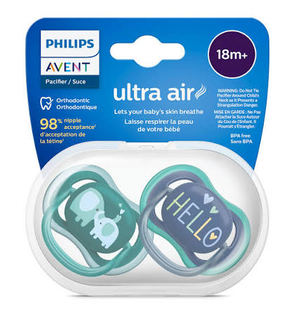 پستانک ارتودنسی 1 عددی الترا ایر ultra air بالای ۱۸ ماه فیلیپس اونت philips avent طرح فیل و هلو