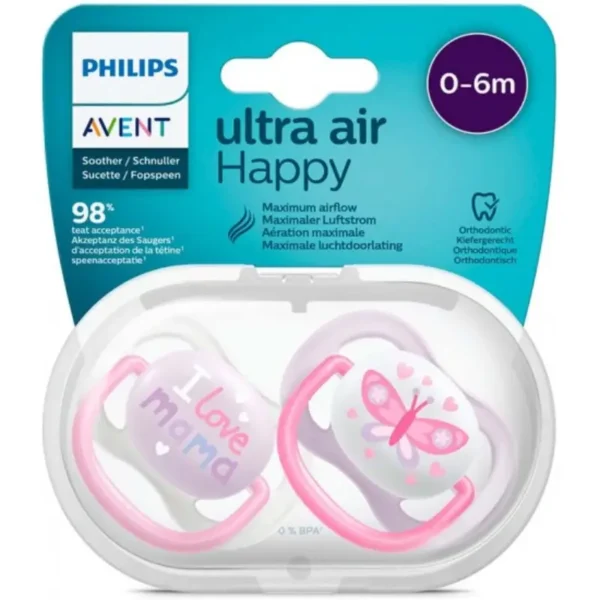 پستانک ارتودنسی 0تا6 ماه 1 عددی الترا ایر ultra air فیلیپس اونت philips avent طرح پروانه و ای لاو ماما