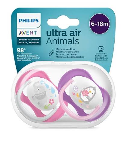 پستانک ارتودنسی 6تا18 ماه 1 عددی الترا ایر ultra air فیلیپس اونت philips avent طرح فیل و پنگوئن