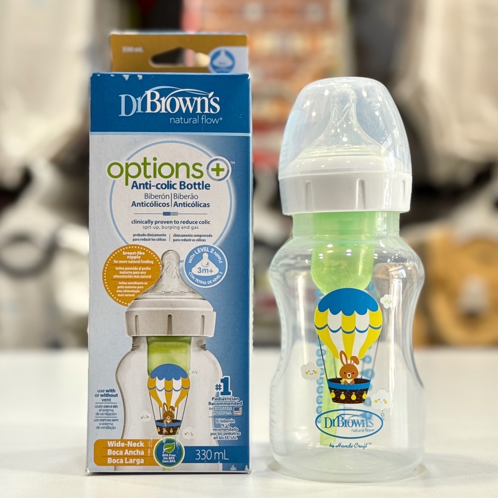 شیشه شیر طلقی ۳۳۰ میل عریض دکتر براون(براونز) Dr browns با سرشیشه پهن شماره ۲ طرح بالون