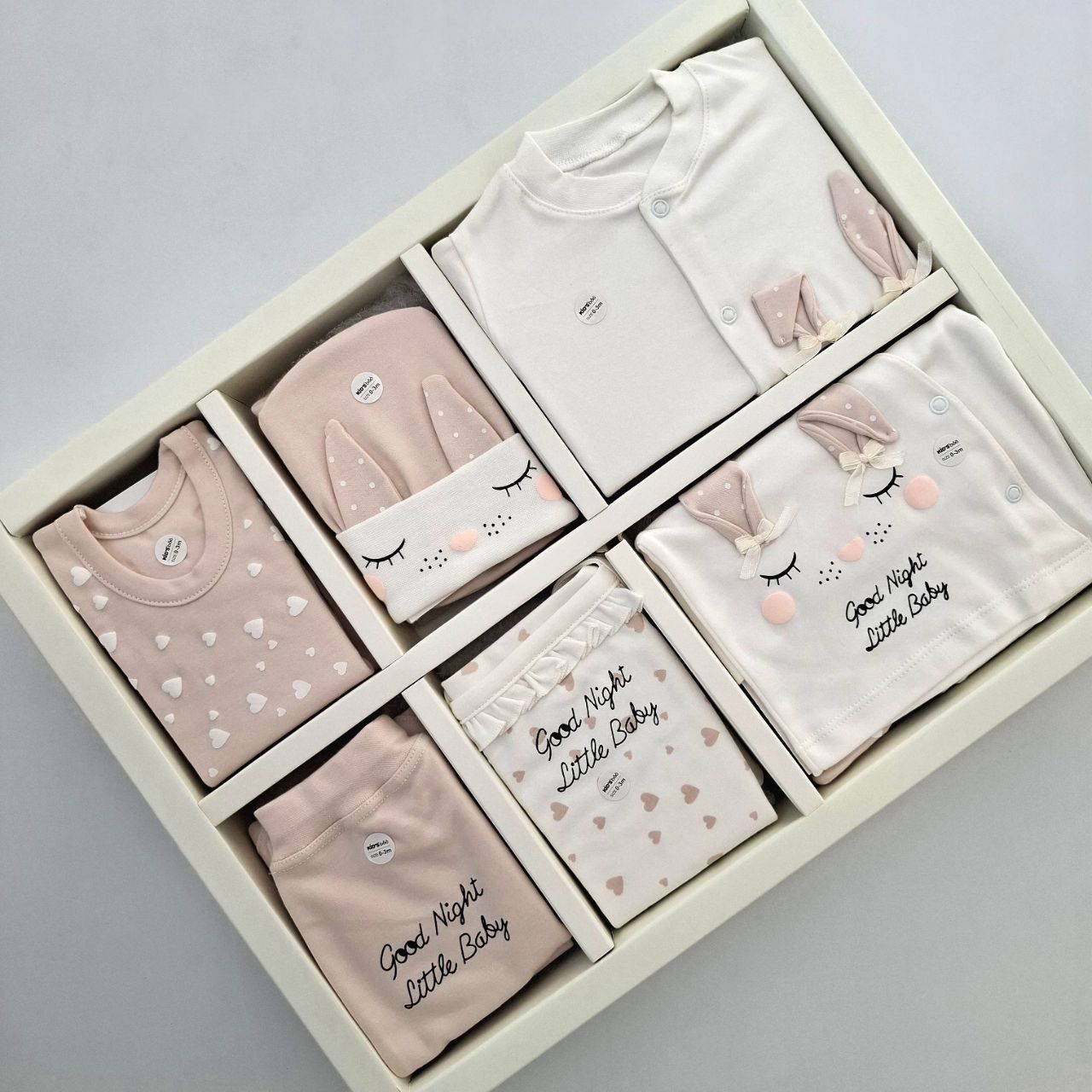 ست لباس ۱۹ تیکه نوزادی کیدزبو kidsboo سرهمی دار ۱۰۰٪ نخ پنبه طرح خرگوش