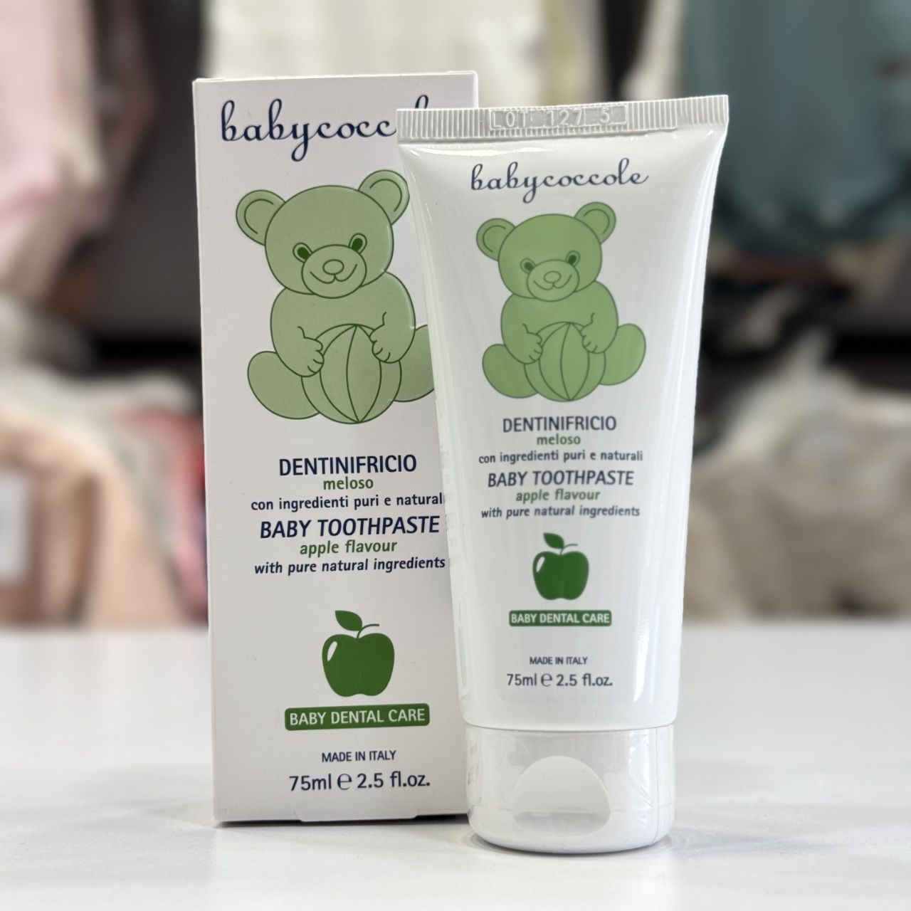 خمیر دندان کودک ۷۵ گرمی بی بی کوکول babycoccole اورجینال ایتالیا طمع سیب