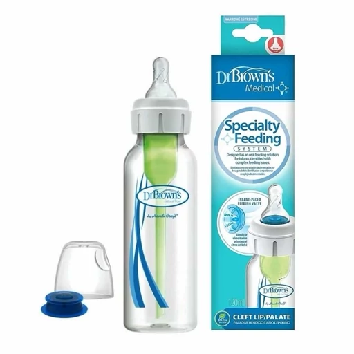 شیشه شیر طلقی 250 میل باریک مخصوص شکاف کام دکتر براون(براونز) Dr browns با سرشیشه ۱ قطره