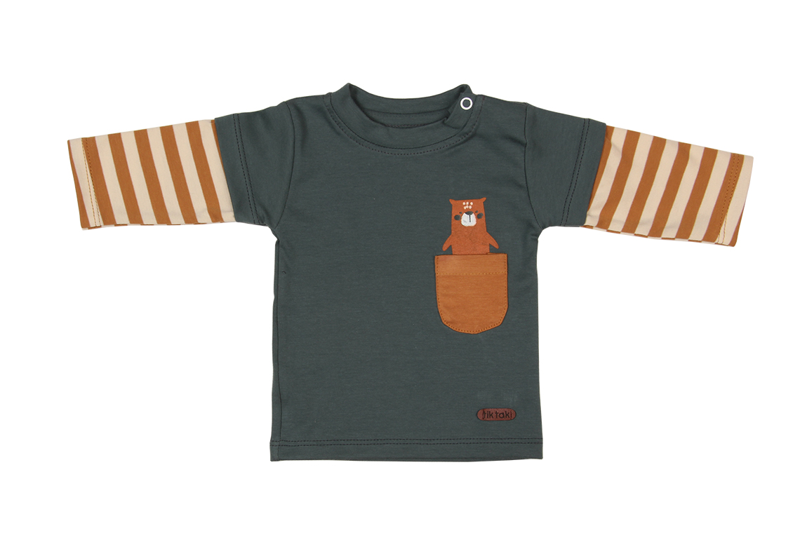 آستین بلند طرح خرس گریزلی پسرانه لباس خانگی برند تیک تاک برگ سبز(آشور)