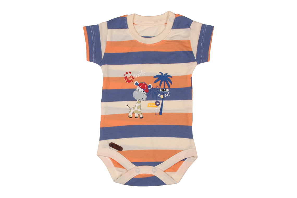 زیردکمه آستین کوتاه طرح راه راه زرافه پسرانه لباس خانگی برند تیک تاک برگ سبز(آشور)