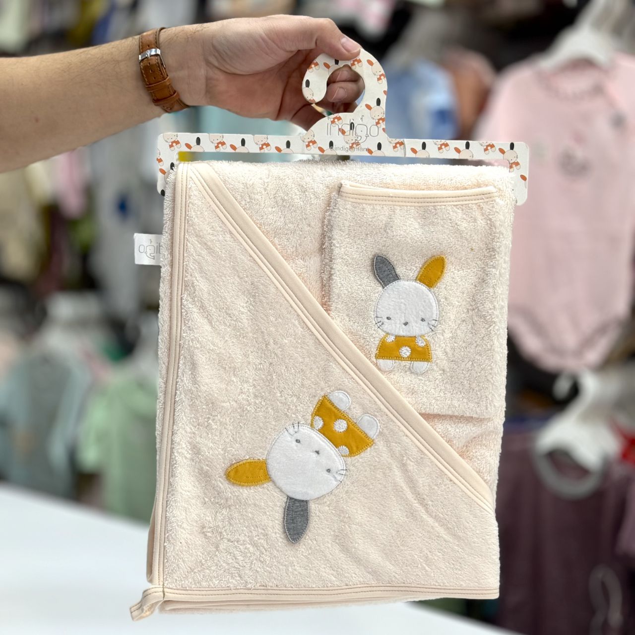 سرویس حوله 2 تیکه ایندیگو ۱۰۰٪ نخ پنبه طرح خرگوش indigo