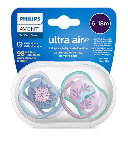 پستانک ارتودنسی 6تا18 ماه 1 عددی الترا ایر ultra air فیلیپس اونت philips avent طرح ماهی و اسب دریایی