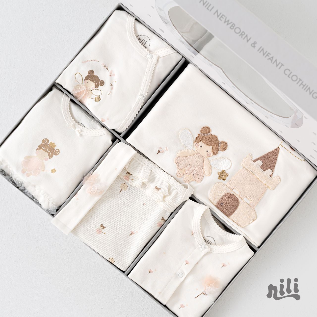 ست لباس سیزده ۱۳ تیکه نوزادی نیلی nili طرح انجل