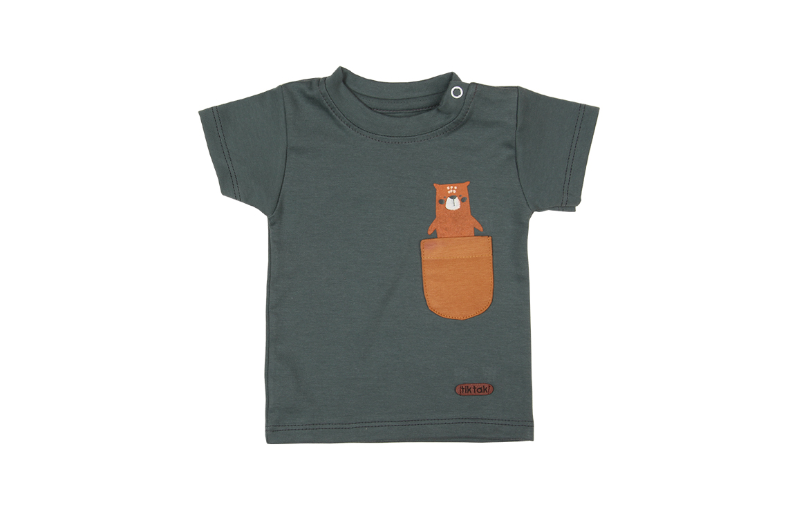 آستین کوتاه طرح خرس گریزلی پسرانه لباس خانگی برند تیک تاک برگ سبز(آشور)