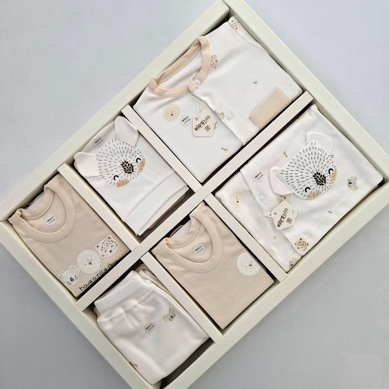 ست لباس ۱۹ تیکه نوزادی کیدزبو kidsboo سرهمی دار ۱۰۰٪ نخ پنبه طرح کوالا