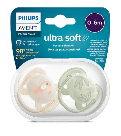 پستانک ارتودنسی 1 عددی ۰تا۶ ماه الترا سافت ultra soft فیلیپس اونت philips avent طرح توکا و برگ
