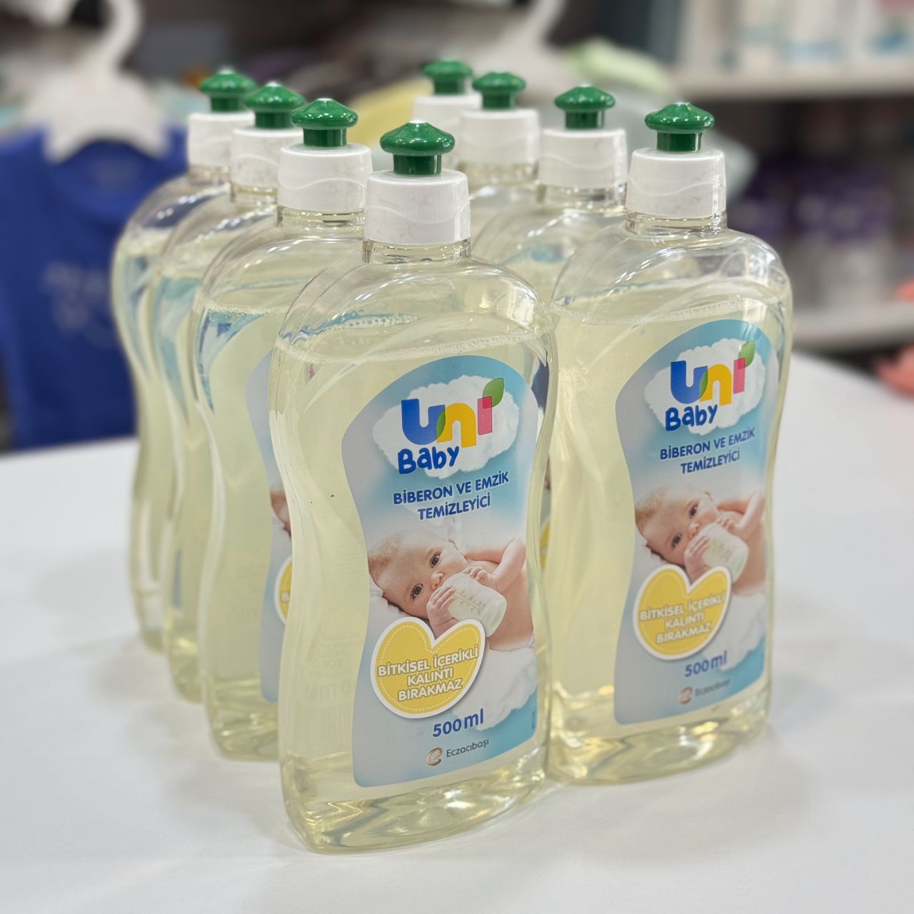 مایع شونده و ضدعفونی کننده شیشه شیر یونی حجم ۵۰۰ میلی لیتر uni baby