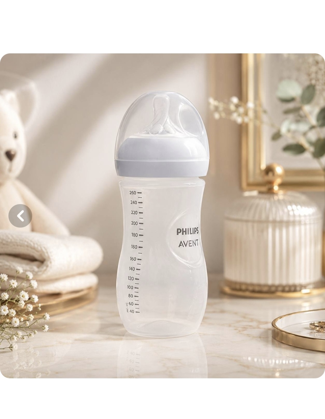 شیشه شیر طلقی ۲۶۰ میل 1 عددی نچرال فیلیپس اونت philips avent با سرشیشه شماره 3