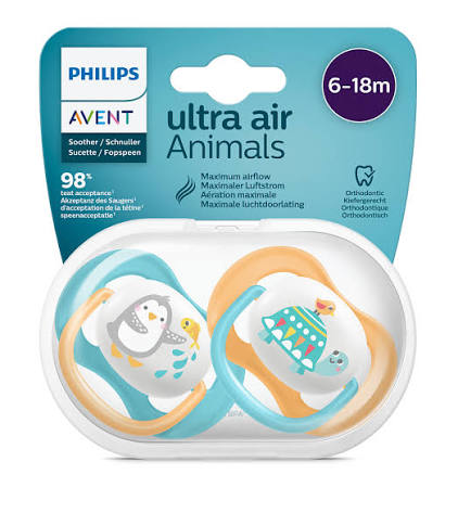 پستانک ارتودنسی 6تا18 ماه 1 عددی الترا ایر ultra air فیلیپس اونت philips avent طرح لاک پشت و پنگوئن