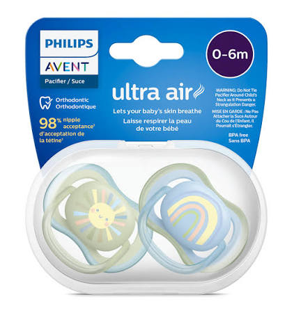 پستانک ارتودنسی 0تا6 ماه 1 عددی الترا ایر ultra air فیلیپس اونت philips avent طرح خورشید و رنگین کمان