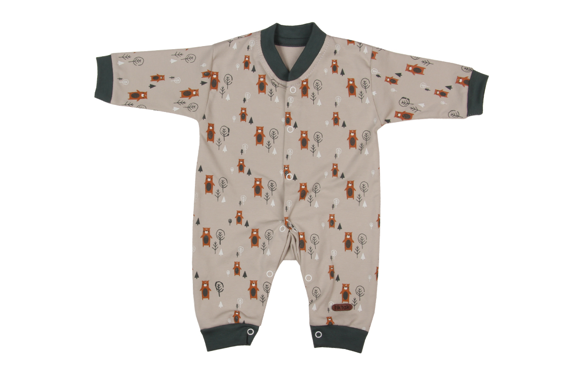 سرهمی طرح خرس گریزلی پسرانه لباس خانگی برند تیک تاک برگ سبز(آشور)