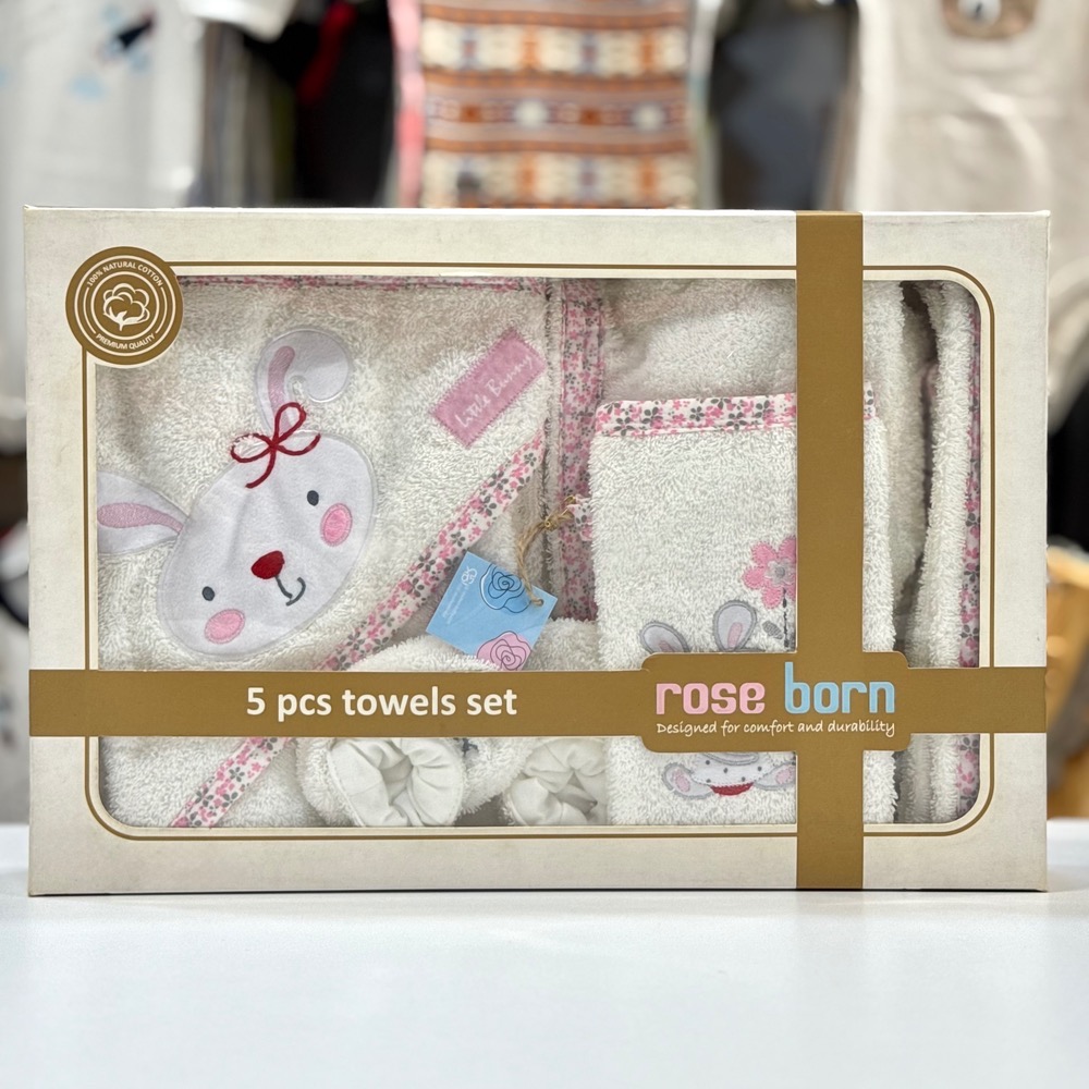 ست حوله پنج تیکه رزبرن roseborn طرح خرگوش صورتی