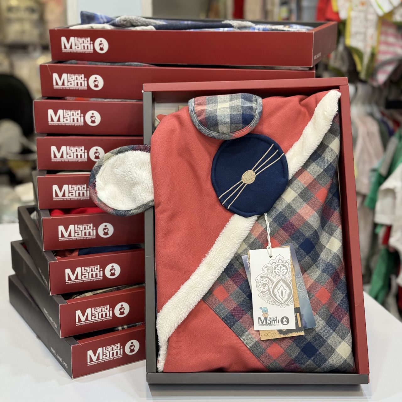 پتو نوزاد و کودک دورپیچ کلاه دار مدل پیچازی مامی لند mamiland طرح موش