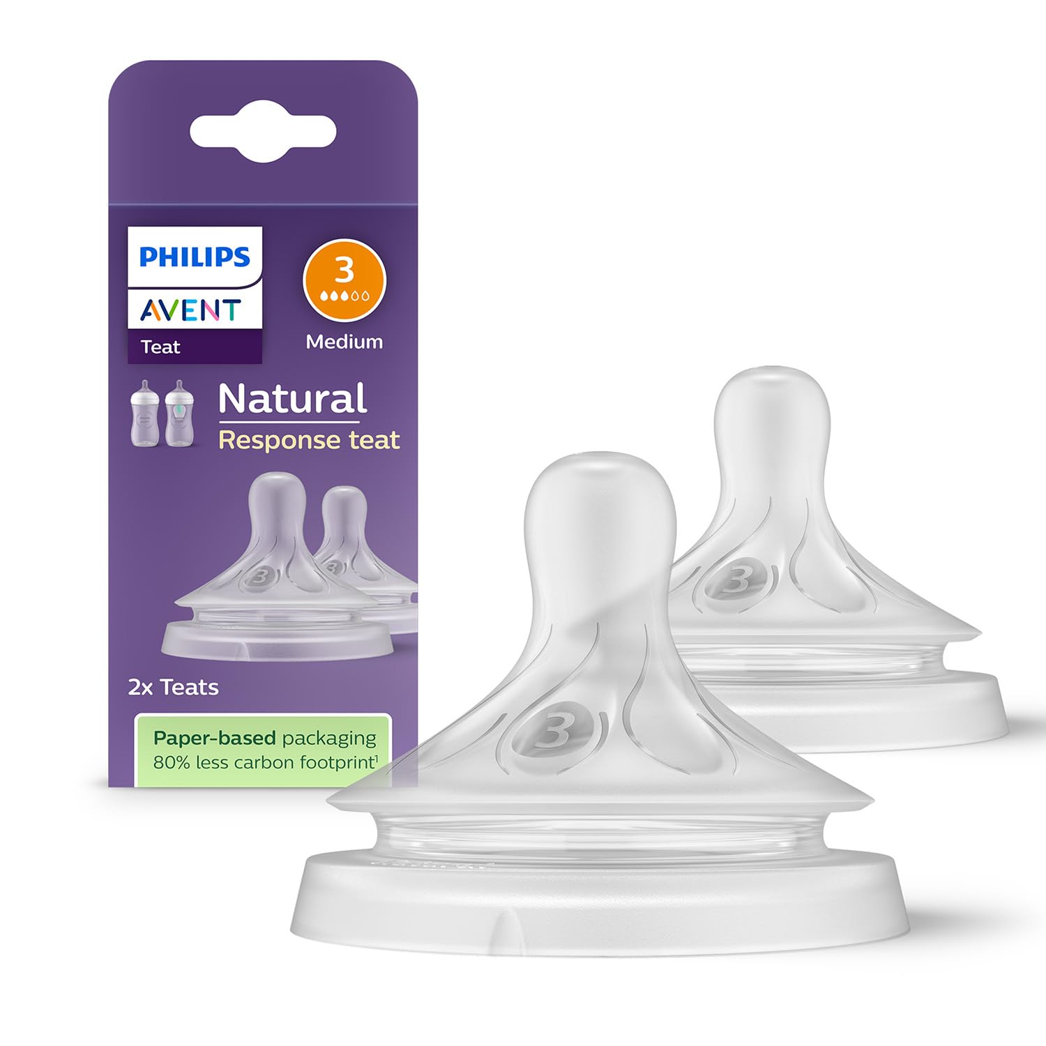سرشیشه نچرال 1 عددی شماره ۳ (3 قطره) فیلیپس اونت philips avent مناسب 2 ماه به بالا