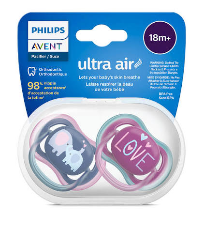 پستانک ارتودنسی 1 عددی الترا ایر ultra air بالای ۱۸ ماه فیلیپس اونت philips avent طرح فیل و لاو